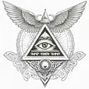 filigree all seeing eye pyramid wings in background Anunnaki tattoo design idea