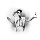 Tommy shelby swinging a pocket watch from his hand and smoking a cigarette tattoo design idea
