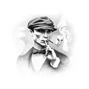 Tommy shelby swinging a pocket watch from his hand and smoking a cigarette tattoo design idea