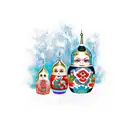 A traditional-style tattoo depicting a Russian nesting doll surrounded by exploding heads, symbolizing the complexity of design tattoo design idea