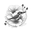 kingfisher with poppies and raspberries tattoo design idea