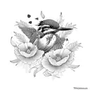 kingfisher with poppies and raspberries tattoo design idea
