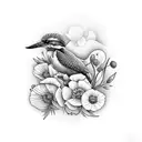 kingfisher with poppies and raspberries tattoo design idea
