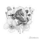 kingfisher with poppies and raspberries tattoo design idea