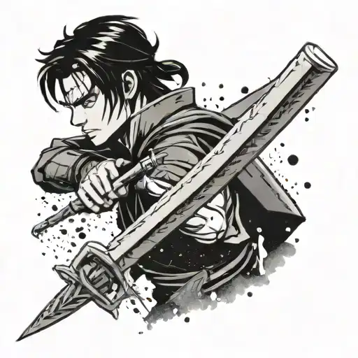 A tattoo design of Zuko's iconic dual swords crossed over a comic book panel background tattoo design idea