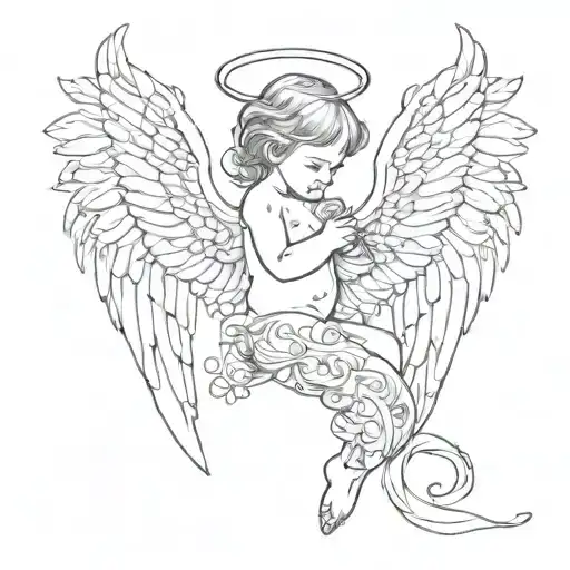 baby name and wings angels and wings tattoo design idea