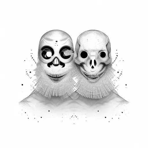 There is a man who has a mask on his face but the mask is pulling away and it’s held on by two rubber bands one on top a tattoo design idea