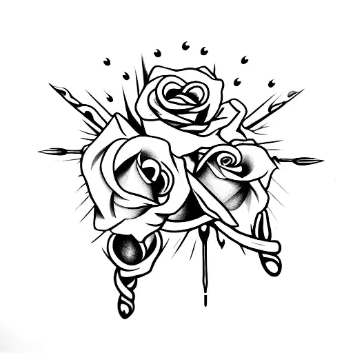 cross made of 2 nails dripping blood with a rose wrapped around it tattoo design idea