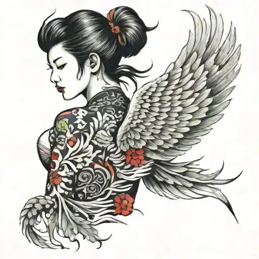 japanese girl with phoenix tattoo on her back tattoo design idea