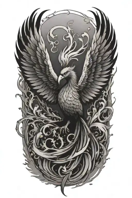 A phoenix rising from the ashes symbolizing growth and overcoming pain tattoo design idea