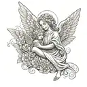 An angelic figure watching over a child, representing protection and trust in a higher power tattoo design idea