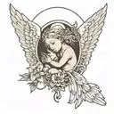 An angelic figure watching over a child, representing protection and trust in a higher power tattoo design idea