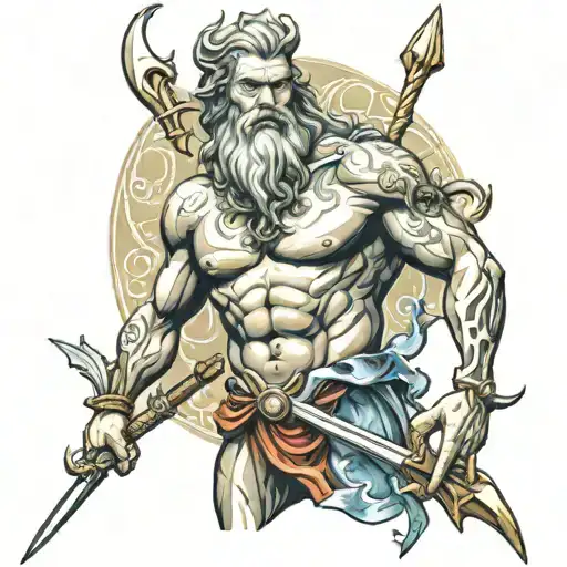 poseidon holding the trident tattoo design idea