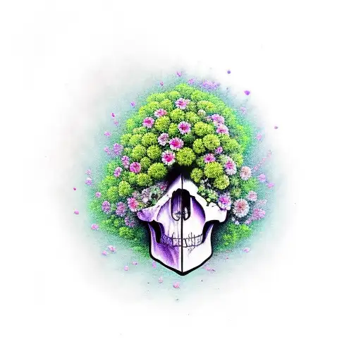 Flower skull tree child time creeper tattoo design idea