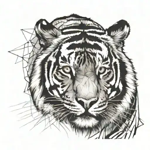 confident tiger just looking with the "it is what it is" attitude, on his forehead he has a crab in his fur tattoo design idea