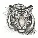 confident tiger just looking with the "it is what it is" attitude, on his forehead he has a crab in his fur tattoo design idea