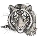 confident tiger just looking with the "it is what it is" attitude, on his forehead he has a crab in his fur tattoo design idea