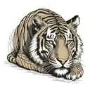 confident tiger just looking with the "it is what it is" attitude, on his forehead he has a crab in his fur tattoo design idea