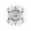 Mandala tattoo with yin Yang in the center, along with a bracelet around with nature landscape tattoo design idea