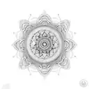 Mandala tattoo with yin Yang in the center, along with a bracelet around with nature landscape tattoo design idea