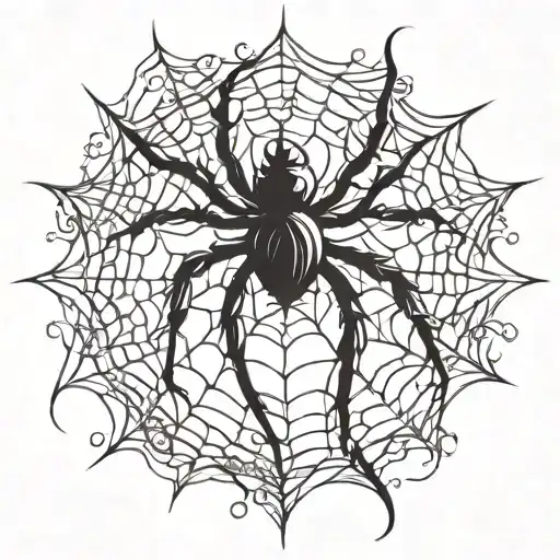shadow of a graceful spider with a web tattoo design idea