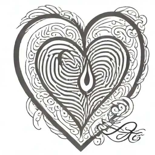 finger print heart with the letter E  tattoo design idea