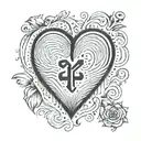 finger print heart with the letter E  tattoo design idea