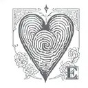 finger print heart with the letter E  tattoo design idea