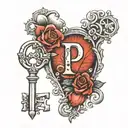 a skeleton key with the letters "P" "A" and "L" hidden in it  tattoo design idea