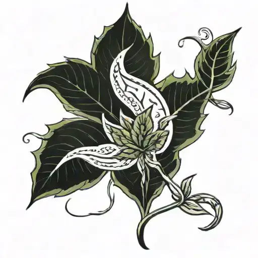 Moon weed leaf intertwined tattoo design idea