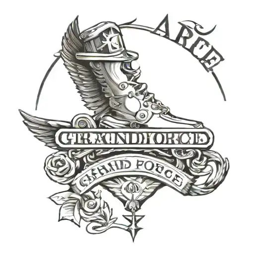 air force with grandpas name written tattoo design idea