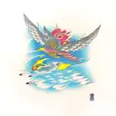 a yellow canary flying tattoo design idea