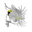 a yellow canary flying tattoo design idea