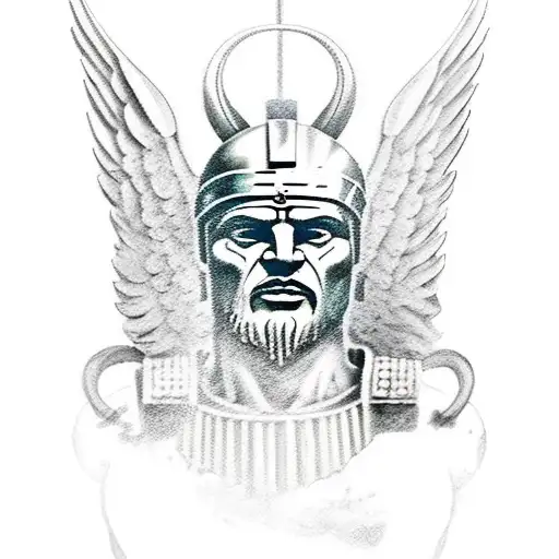 bloody spartan samson with wings destroying the roman pillars tattoo design idea