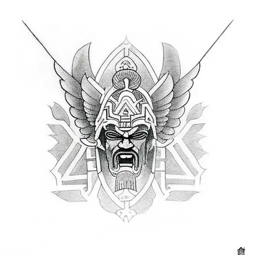 spartan samson and the pillars with wings tattoo design idea