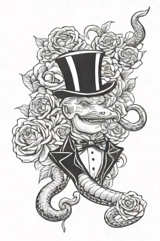 monopoly man and united states dollars and bitcoin and a snake and roses and love  tattoo design idea