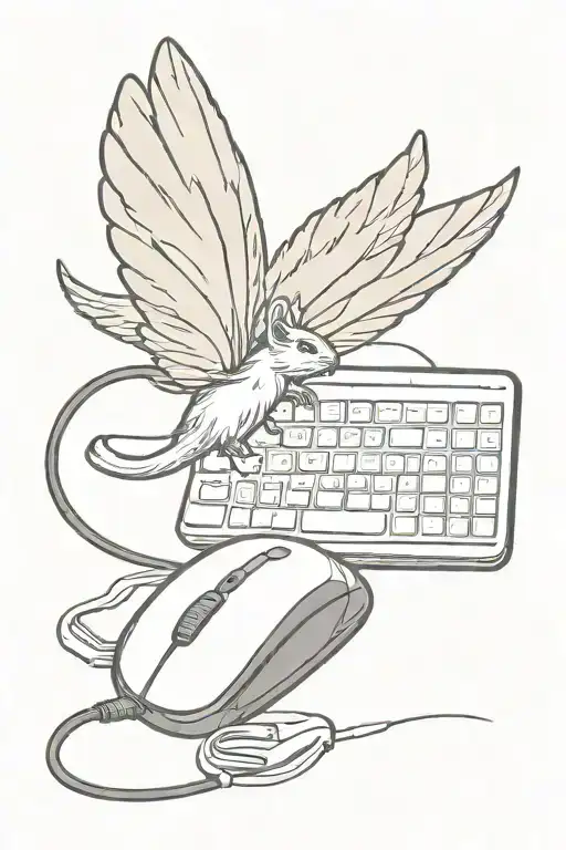 computer mouse with wings flying tattoo design idea
