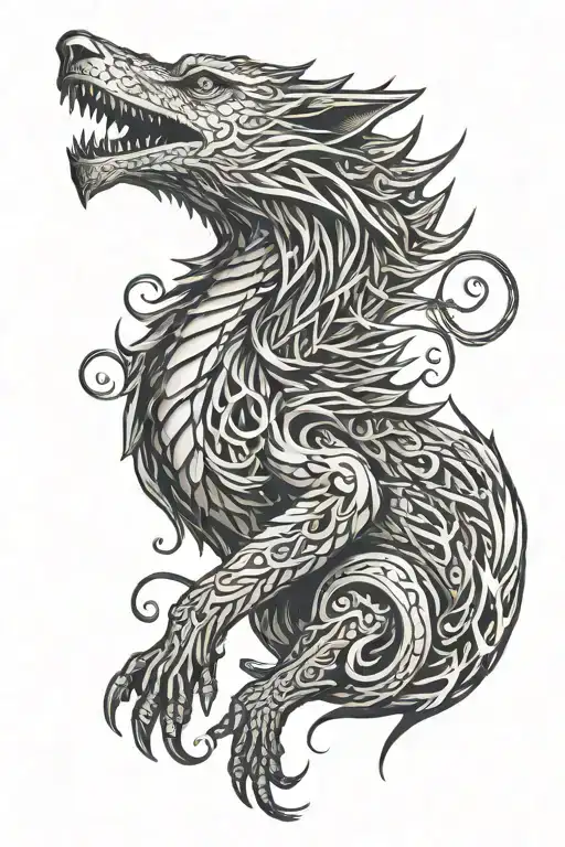 Dragón game of thrones stark wolf tattoo design idea