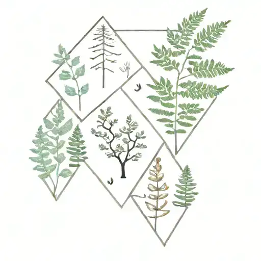 aspen trees and ferns and diamond shape tattoo design idea