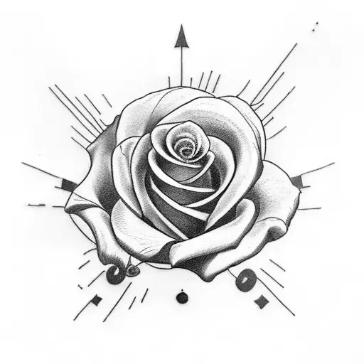 Tattoo for the lower part of the leg in which a stemless rose flower appears, a vintage-style clock with Roman numerals, tattoo design idea