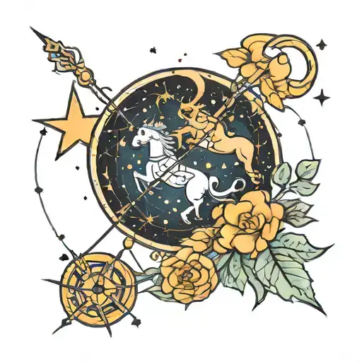 sagittarius constellation intertwined with Gemini   tattoo design idea