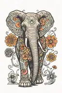 psychedelic elephant made of flowers with a magic mushroom in the trunk  tattoo design idea