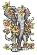 psychedelic elephant made of flowers with a magic mushroom in the trunk  tattoo design idea