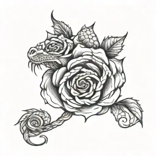 small rose behind ear with a dragon tattoo design idea