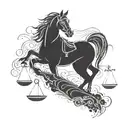 Sleek black horse silhouette adorned with legal scales and gavel details tattoo design idea