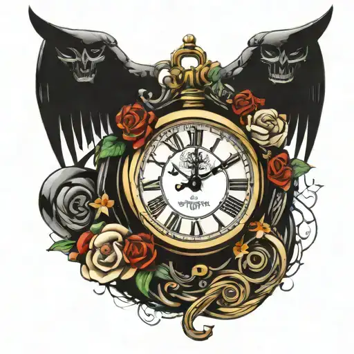 clock with the time 8:29 on the clock and the hour hand spells out Josie and the minute hand spells out eternity tattoo design idea