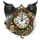 clock with the time 8:29 on the clock and the hour hand spells out Josie and the minute hand spells out eternity tattoo design idea