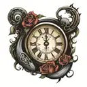 clock with the time 8:29 on the clock and the hour hand spells out Josie and the minute hand spells out eternity tattoo design idea