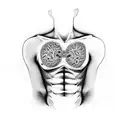 Torso with abs, armpits and nipples of youth in male teenagers. Timothee Chalamet body type tattoo design idea