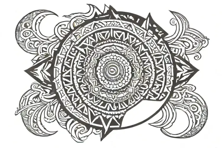 half mandala into a tribal ring on the top of the elbow, on black and white colors  tattoo design idea